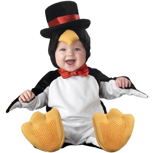 QIYUANT Baby Pinguin Kostüm Klein-Kinder Faschingskostüm Jungen Mädchen Fasching Karneval Halloween 0-3 Jahren Fleece Strampler Onesie Kinderkleidung mit Kapuze und Futter 80 (6-12 Monate) von QIYUANT