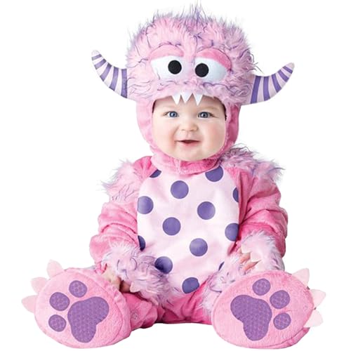 QIYUANT Baby Rosa Elf Kostüm Klein-Kinder Faschingskostüm Jungen Mädchen Fasching Karneval Halloween 0-3 Jahren Fleece Strampler Onesie Kinderkleidung mit Kapuze und Futter 95 (18-24 Monate) von QIYUANT