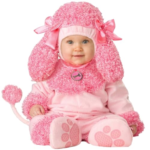 QIYUANT Baby Rosa Hund Kostüm Klein-Kinder Faschingskostüm Jungen Mädchen Fasching Karneval Halloween 0-3 Jahren Fleece Strampler Onesie Kinderkleidung mit Kapuze und Futter 80 (6-12 Monate) von QIYUANT