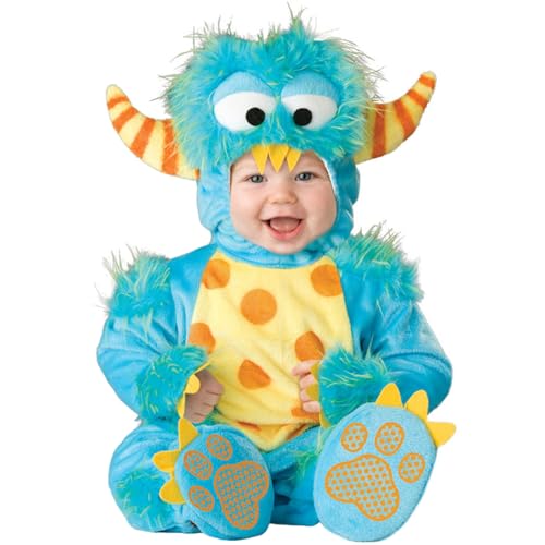 QIYUANT Baby Schlumpf Kostüm Klein-Kinder Faschingskostüm Jungen Mädchen Fasching Karneval Halloween 0-3 Jahren Fleece Strampler Onesie Kinderkleidung mit Kapuze und Futter 80 (6-12 Monate) von QIYUANT