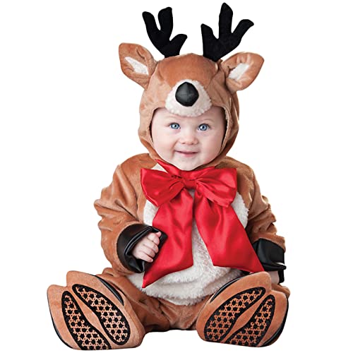 QIYUANT Baby Weihnachtselch Kostüm Klein-Kinder Faschingskostüm Jungen Mädchen Fasching Karneval Halloween 0-3 Jahren Fleece Strampler Onesie mit Kapuze und Futter 80 (6-12 Monate) von QIYUANT