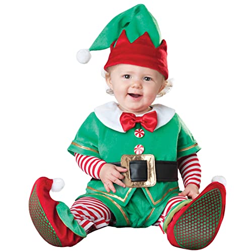 QIYUANT Baby Weihnachtselfen Kostüm Klein-Kinder Faschingskostüm Jungen Mädchen Fasching Karneval Halloween 0-3 Jahren Fleece Strampler Onesie mit Kapuze und Futter 100 (24-30 Monate) von QIYUANT