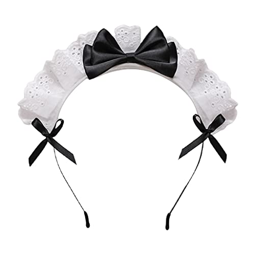 QIYUDUOLA Gothic Punk Kopfschmuck Hausmädchen Spitze Haarschmuck Cosplay Stirnbänder Süße Rüschen Schleife Haarreifen von QIYUDUOLA