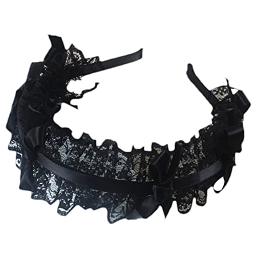 QIYUDUOLA Mädchen-Haarreif aus Spitze mit Schleife und Schleife, Kopfschmuck, Dienstmädchen-Kopfschmuck, Anime, Gothic, Cosplay-Stirnband von QIYUDUOLA