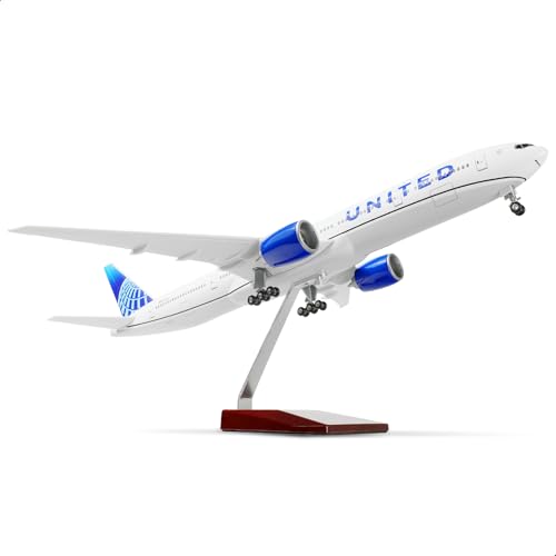 QIYUMOKE 1/150 BO/eing 777-300ER United Airlines 18,6 Zoll großes Modell-Druckguss-Flugzeug-Modellbausatz mit Stand-Airlines-Modell-Display, Sammlerstück als Geschenk für Luftfahrt-Enthusiasten von QIYUMOKE