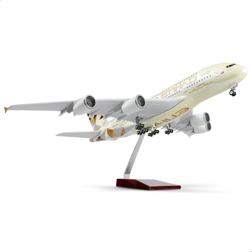 QIYUMOKE 1/160 Airbus A380 Etihad Airways 18 Zoll großes Modelldruckguss-Flugzeugmodellbausatz mit Ständer Sky Jumbo Airliner Modellflugzeug Display Sammlermodellbausatz als Geschenk von QIYUMOKE