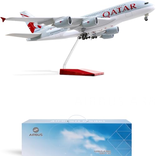 QIYUMOKE 1/160 Airbus A380 Qatar Airways 18 Zoll großes Modell-Druckguss-Flugzeug-Modellbausatz mit Ständer Sky Jumbo Airliner Modellflugzeug Display Sammlermodell-Bausatz als Geschenk von QIYUMOKE
