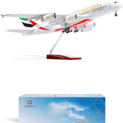 QIYUMOKE 1/160 Airbus A380 UAE/Emirates 18 Zoll großes Modell Diecast Airplane Model Kits mit Stand Sky Jumbo Airliner Display Sammlermodell für Luftfahrt-Enthusiasten Geschenk von QIYUMOKE