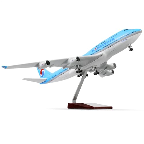 QIYUMOKE 1/160 BO/eing 747 Korean Airlines 17 Zoll großes Modell-Druckguss-Flugzeug-Modellbausatz mit Stand-Airlines-Modellflugzeug-Display, Sammlerstück als Geschenk für Luftfahrt-Enthusiasten von QIYUMOKE