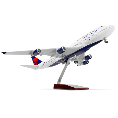 QIYUMOKE 1/160 Boeing 747 Delta Airlines 17 Zoll großes Modell-Druckguss-Flugzeug-Modellbausatz mit Stand-Airlines-Modellflugzeug-Display, Sammlerstück als Geschenk für Luftfahrt-Enthusiasten von QIYUMOKE