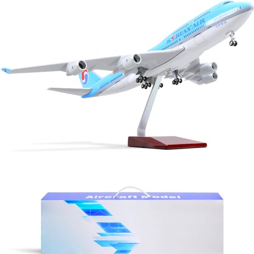 QIYUMOKE 1/160 Boeing 747 Korean Airlines 17 Zoll großes Modell-Druckguss-Flugzeug-Modellbausatz mit Stand-Airlines-Modellflugzeug-Display, Sammlerstück als Geschenk für Luftfahrt-Enthusiasten von QIYUMOKE