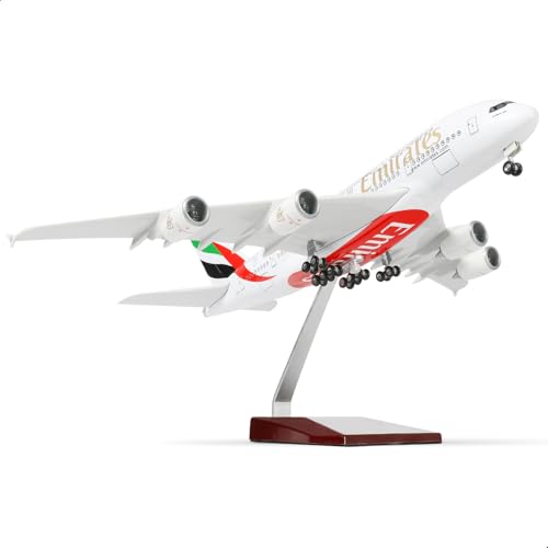 QIYUMOKE 1/200 A380 Modellflugzeug UAE Druckguß Airbus A380 Modell Flugzeug mit Ständer (14in-L) Pre-Built Modell-Bausatz für Erwachsene -Aviation kreative Geschenke, Tabletop Sammlung Display von QIYUMOKE