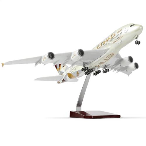 QIYUMOKE 1/200 A380 Modellflugzeug UAE-etihad Druckguß Airbus A380 Modell Flugzeug mit Ständer (14in-L) Pre-Built Modell-Bausatz für Erwachsene -Aviation kreative Geschenke, Tabletop Sammlung Display von QIYUMOKE