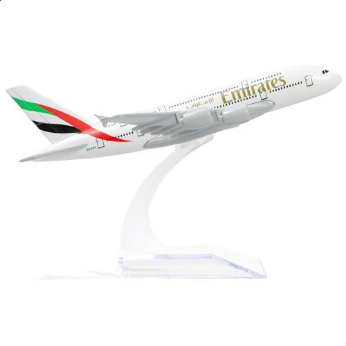 QIYUMOKE A380 UAE 1/400 Metall druckguss-Flugzeug-Modell -A380 Sky Jumbo Airbus A380 Modell Flugzeug mit Stand (6 Zoll lang) für Luftfahrt-Enthusiasten Geschenk oder Display-Dekorationen von QIYUMOKE