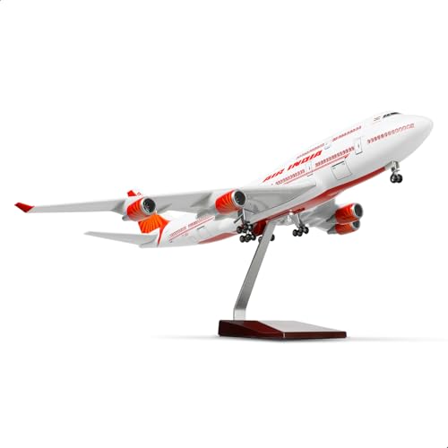 QIYUMOKE 1/160 Indien 747 Large Scale Model Airplane mit Stand für Boeing 747-400 Pre-Build Model Plane Kits für Erwachsene (17-Zoll-L) Luftfahrt-Enthusiasten Flugzeug Geschenke von QIYUMOKE