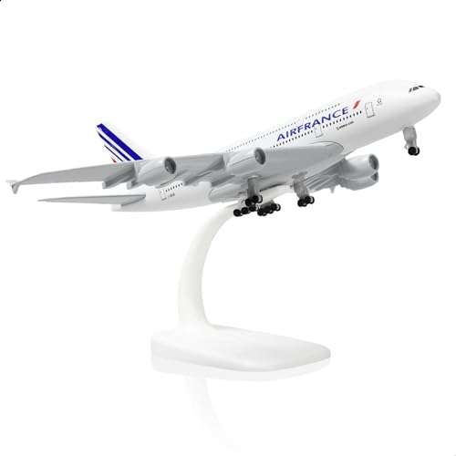 QIYUMOKE A380 Modell-Flugzeug aus Legierung – 1/300 Air France Flugzeug Modell aus gestanztem Metall – Flugzeugmodell Airbusa380 mit Halterung – 7,5 Zoll lang – für Aviation Enthusiasts von QIYUMOKE