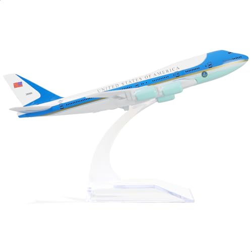 QIYUMOKE 1/400 Air Force One 747-200B VC-25A Druckguss-Metall-Flugzeug, Militärmodell-Set mit Ständer für Sammlung oder Geschenk von QIYUMOKE