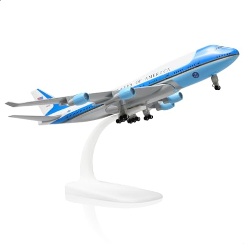 QIYUMOKE Air Force One Boeing 747-200B VC-25A (7,9 Zoll) im Maßstab 1:300, Flugzeugmodell aus Metalldruckguss, AA-Militärmodellflugzeug mit Ständer zum Sammeln oder Verschenken von QIYUMOKE