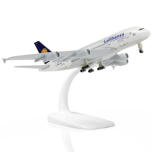QIYUMOKE Airbus A380 1/300 Lufthansa-Flugzeugmodell aus Metalldruckguss mit Ständer Sky Jumbo Airliner Legierungsmodellbausatz als Geschenk für Luftfahrtbegeisterte von QIYUMOKE