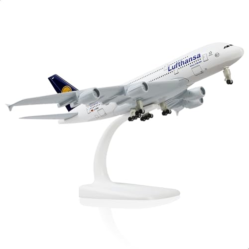 QIYUMOKE Airbus A380 1/300 Lufthansa-Flugzeugmodell aus Metalldruckguss mit Ständer Sky Jumbo Airliner Legierungsmodellbausatz als Geschenk für Luftfahrtbegeisterte von QIYUMOKE