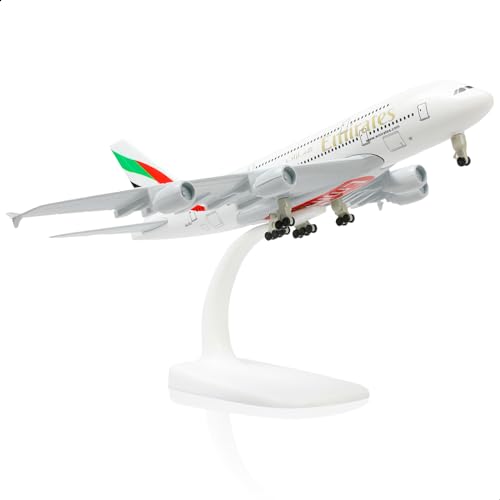 QIYUMOKE Airbus A380 1:300 Emirates-Flugzeugmodell aus Druckgussmetall mit Ständer Sky Jumbo Airliner-Legierungsflugzeugbausatz für Luftfahrtbegeisterte, Ausstellungssammlung oder Geschenk von QIYUMOKE