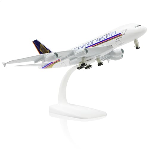 QIYUMOKE Airbus A380 1:300 Singapur Flugzeugmodell aus Metall Diecast mit Halterung Sky Jumbo Airliner Alloy Aircraft Kit für Luftfahrtliebhaber Sammlung zum Ausstellen oder Geschenk von QIYUMOKE