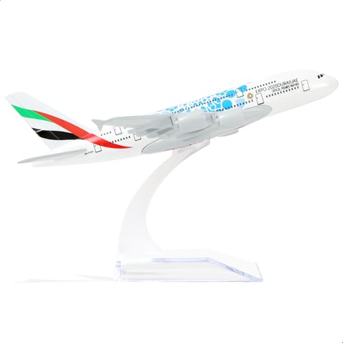 QIYUMOKE Airbus A380 1:400 UAE/Emirates Airlines Diecast Metal Airplane Model with Stand Sky Jumbo Airliner Alloy Model Kit for Aviation Enthusiast Gift von QIYUMOKE