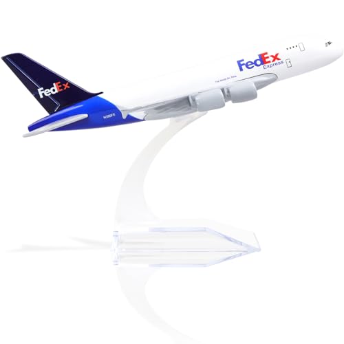QIYUMOKE Airbus A380 FedEx Express 1/400 Druckguss-Metallflugzeugmodell mit Ständer Sky Jumbo Airliner Legierungsmodellbausatz als Geschenk für Luftfahrtbegeisterte von QIYUMOKE