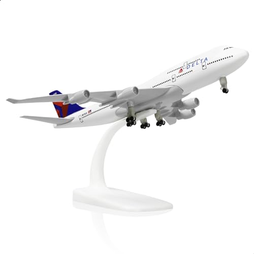 QIYUMOKE Boeing 747 Delta Airlines 1/300 Flugzeugmodell aus Druckgussmetall mit Ständer, Legierungsdisplay, Verkehrsflugzeug, Sammlermodellbausatz als Geschenk für Luftfahrtbegeisterte von QIYUMOKE
