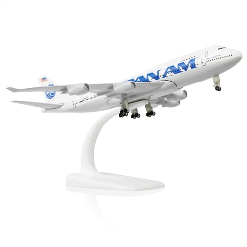 QIYUMOKE Boeing 747 Pan Am Airlines 1/300 Flugzeugmodell aus Druckgussmetall mit Ständer, Legierungsdisplay, Verkehrsflugzeug, Sammlermodellbausatz als Geschenk für Luftfahrtbegeisterte von QIYUMOKE