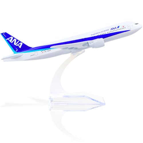 QIYUMOKE Boeing 777 ANA Airlines 1/400 Flugzeugmodell aus Metalldruckguss mit Ständer, All Nippon Airways-Legierungs-Sammelmodellbausatz als Geschenk für Luftfahrt-Enthusiasten von QIYUMOKE