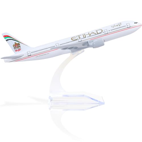QIYUMOKE Boeing 777 Etihad Airways 1/400 Druckguss-Metallflugzeugmodell mit Ständer, Flugzeuglegierungsdisplay, Sammlermodellbausatz als Geschenk für Luftfahrtbegeisterte von QIYUMOKE
