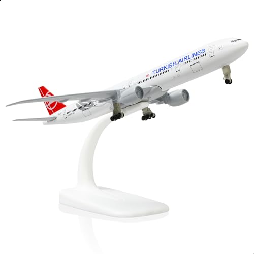 QIYUMOKE Boeing 777 Turkish Airlines 1/300 Druckguss-Metallflugzeugmodell mit Ständer, Legierungsdisplay, Flugzeug-Sammelmodellbausatz für Luftfahrtbegeisterte als Geschenk von QIYUMOKE