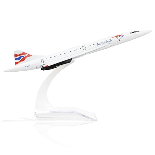 QIYUMOKE Concorde Metalldruckguss-Flugzeugmodell - 1:400 Legierung Concorde Modell Mini-Flugzeug mit Ständer für Display oder Geschenke| British Airways von QIYUMOKE