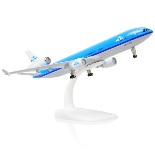 QIYUMOKE MD-11 KLM 1/300 Flugzeugmodell aus Druckgussmetall mit Ständer Boeing 747-406M, Legierungs-Display-Flugzeugmodellbausatz für Luftfahrtbegeisterte zum Sammeln oder als Geschenk von QIYUMOKE