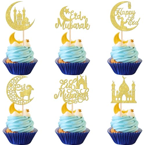 Ramadan Tortendeko, 24 PCS Ramadan Kuchendekoration, Cupcake Topper Eid, Eid Mubarak Cake Topper, Ramadan Muffin Topper, Eid Mubarak Kuchendeko, Ramadan Dekoration für die Eid Party (A) von QIZHIQIAMY