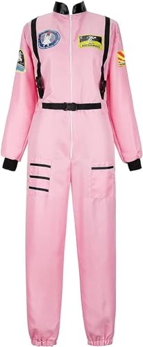 QJIRZB Astronauten-Kostüm für Erwachsene für Damen, Cosplay, Raumfahrer, Jumpsuit, Halloween, Rosa, Größe XL von QJIRZB