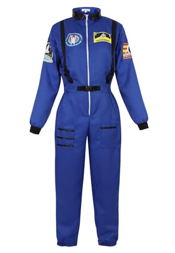 QJIRZB Astronauten-Kostüm für Erwachsene für Damen, Cosplay-Kostüme, Raumfahrer, Jumpsuit, Halloween, Blau, Größe XL von QJIRZB