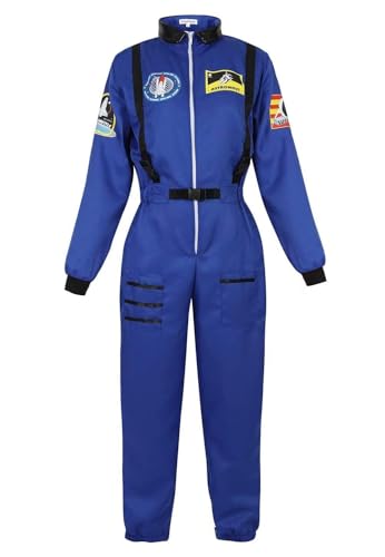 QJIRZB Astronauten-Kostüm für Erwachsene für Damen, Weltraumanzug, Cosplay, Raumfahrer, Overall, Halloween, Blau, Größe 3XL von QJIRZB