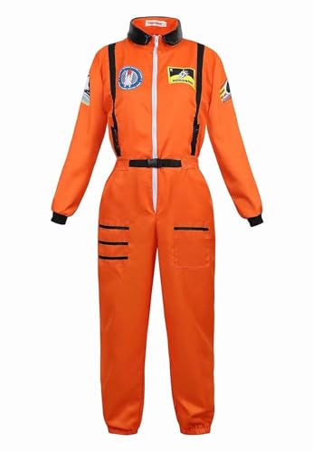 QJIRZB Astronauten-Kostüm für Erwachsene für Damen, Weltraumanzug, Cosplay, Raumfahrer, Overall, Halloween, Orange, Größe 3XL von QJIRZB