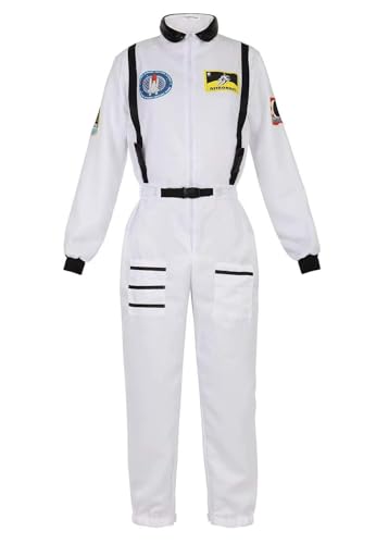 QJIRZB Astronauten-Kostüm für Erwachsene für Damen, Weltraumanzug, Cosplay, Raumfahrer, Overall, Halloween, Weiß, Größe L von QJIRZB