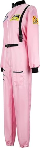 QJIRZB Astronauten-Kostüm für Erwachsene für Damen, Weltraumanzug, Cosplay, Raumfahrer, Overall, Halloween (Rosa, XL) von QJIRZB