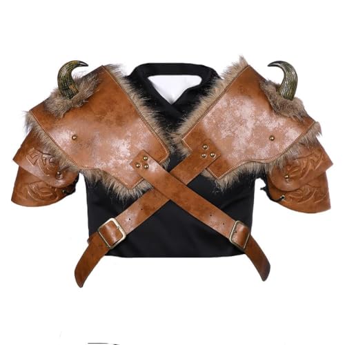 QJIRZB Cosplay Kleidung Herren Mittelalter Kostüm Schulterpanzer Retro Steampunk Leder Körper Brust Rüstung Schulter Rüstung Brustschutz Cosplay Party (Braun, Links) von QJIRZB