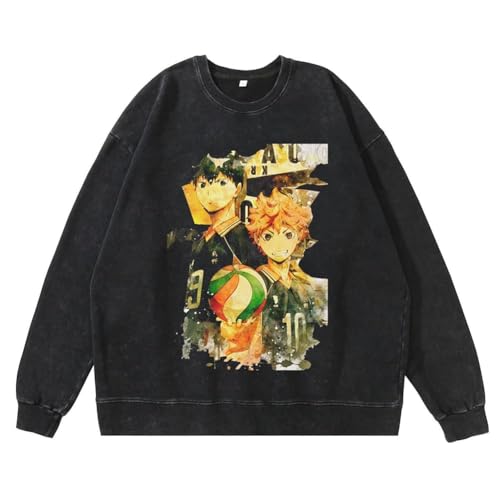 QJIRZB Haikyuu Anime bedruckter Pullover Tobio Kageyama Hinata Shoyo Herren Herbst Lose Langarm Jacke für Old Fashion Style (Typ 12, 3XL) von QJIRZB