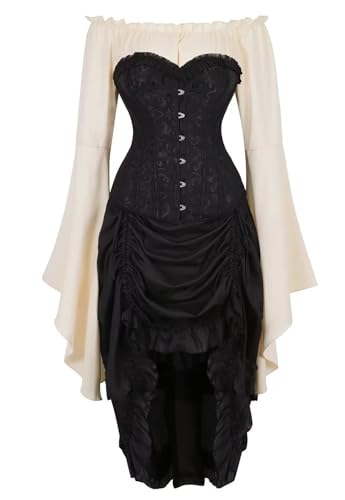 QJIRZB Halloween-Korsett-Oberteil für Damen, Rock, mit Tutu, 3er-Set, Übergröße, Vintage-Stil, Schnürung, Gothic-Kostüm (6388 Schwarzkhaki, 3 Set, 4XL) von QJIRZB