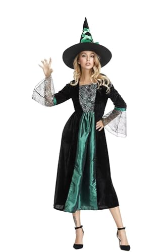 QJIRZB Hexenkostüm für Damen und Erwachsene, böses Piratenkleid, Freibeuter, lustiges Cosplay-Party (Grün, S) von QJIRZB