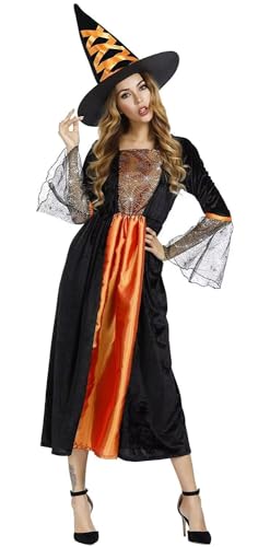 QJIRZB Hexenkostüm für Damen und Erwachsene, böses Piratenkleid, Freibeuter, lustiges Cosplay-Party (Orange, Größe 3XL) von QJIRZB