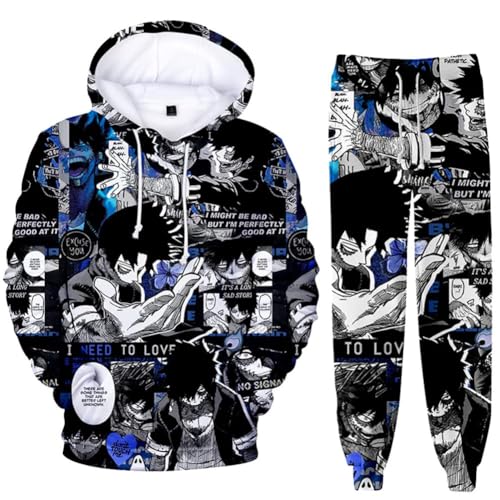 QJIRZB MHA Midoriya Izuku/Toga Himiko, Sweatshirt mit Hose, Sweatshirt, Sporthose, Cartoon-Hoodie-Anzug-Set (Dabi, Größe 3XL) von QJIRZB