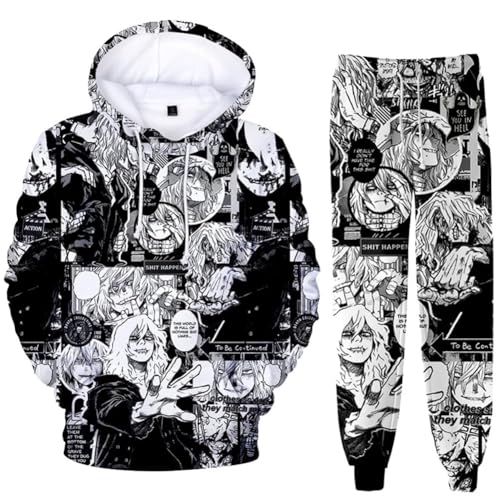 QJIRZB MHA Midoriya Izuku/Toga Himiko, Sweatshirt mit Hose, Sweatshirt, Sporthose, Cartoon-Hoodie-Anzug-Set (Shigaraki Tomura, Größe 4XL) von QJIRZB