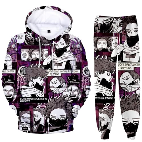 QJIRZB MHA Midoriya Izuku/Toga Himiko, Sweatshirt mit Hose, Sweatshirt, Sporthose, Cartoon-Hoodie-Anzug-Set (Shinso Hitoshi, Größe 3XL) von QJIRZB